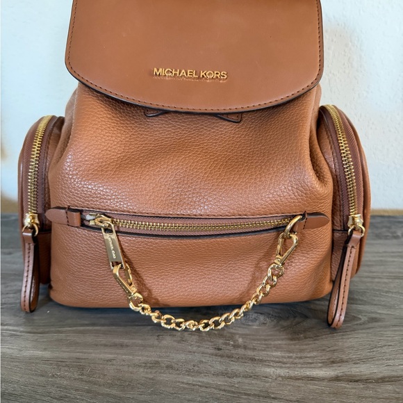 Michael Kors Tan Leather Backpack with Gold Accents - Picture 3 of 5